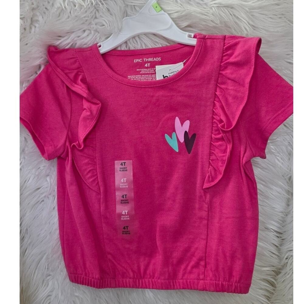 Epic Threads Girls Ruffle Shirl With Hearts Size 4T - Raspberry Pink
